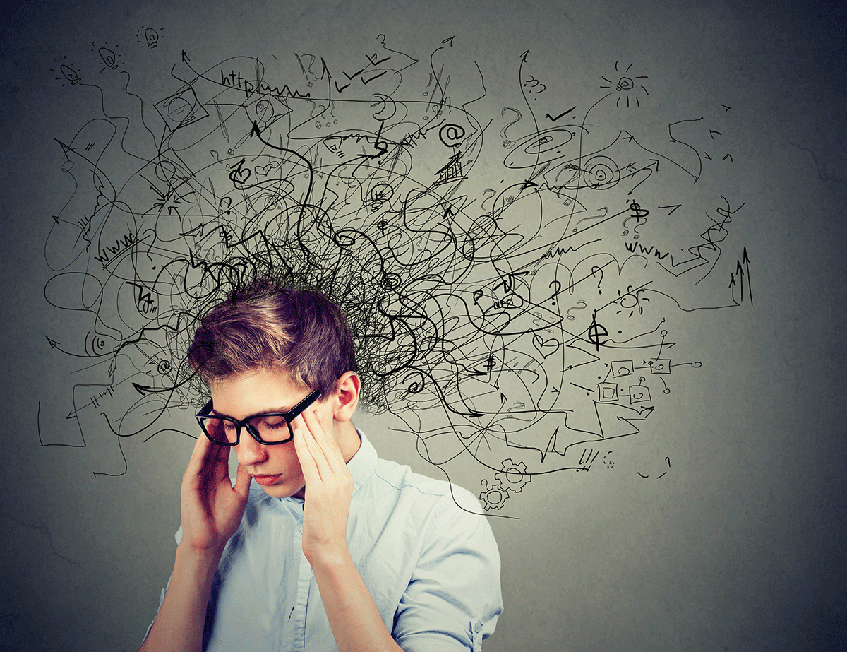 artistic depiction of a teen struggling to cope with adhd symptoms